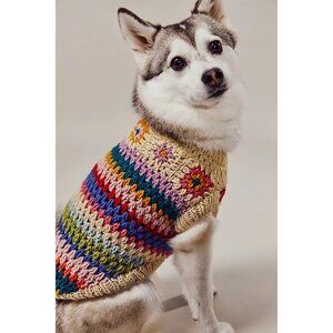 Free People French Knot Woodstock Pet Sweater Wool Crochet Colorful Vintage Boho